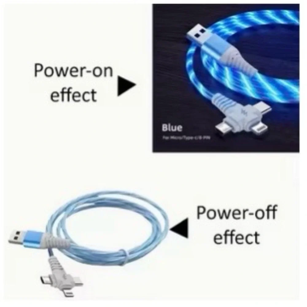 3 in 1 LED Luminous 40” Charging Cable Compatible with type A C and Micro USB